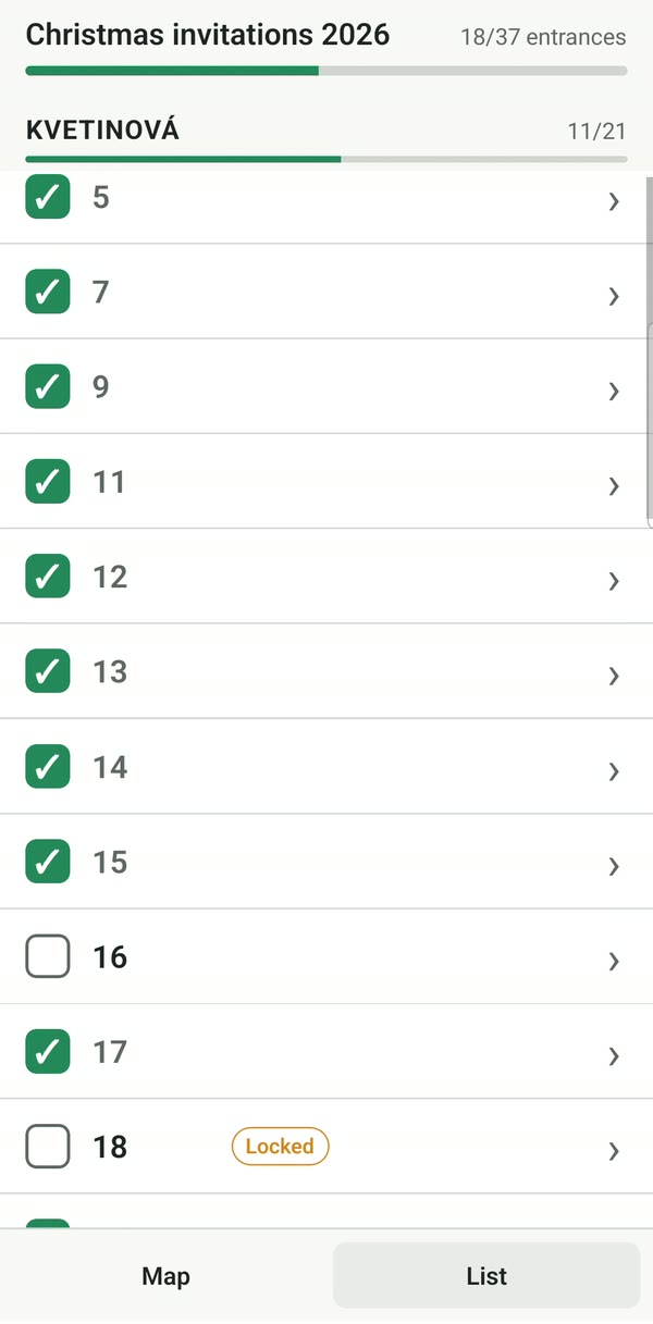 Street checklist with ticked house numbers